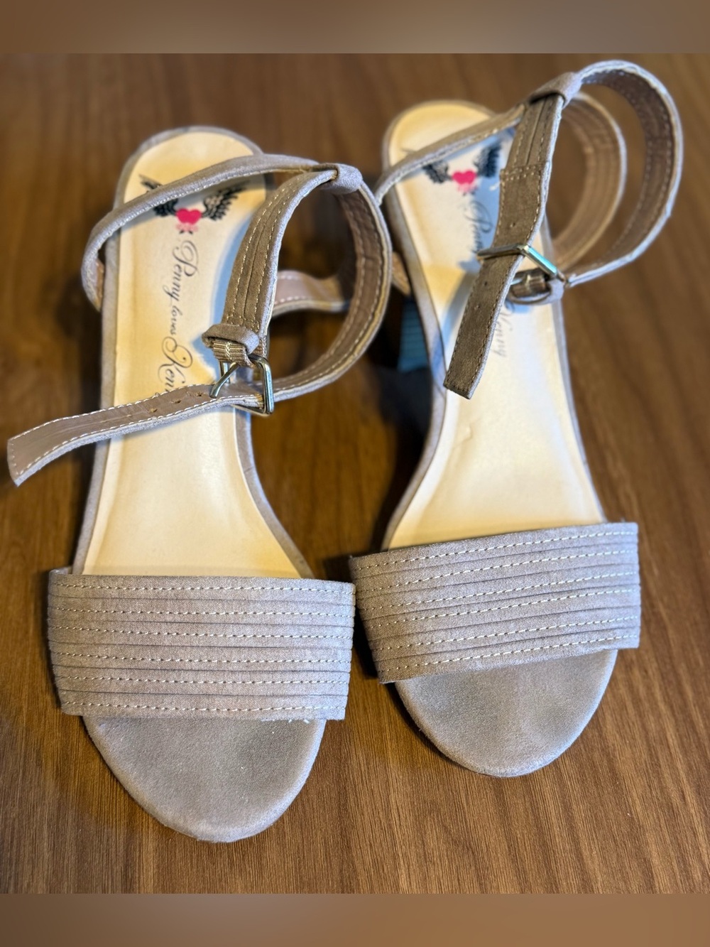Penny Loves Kenny Taupe Suede Ankle-Strap Block Heel Sandals